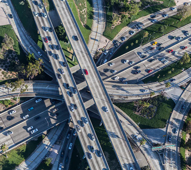 Aerial view of a major transport and logistics interchange